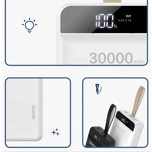 Dudao 2xUSB powerbank 30000mAh LED lámpával fekete (K8s+) - 7