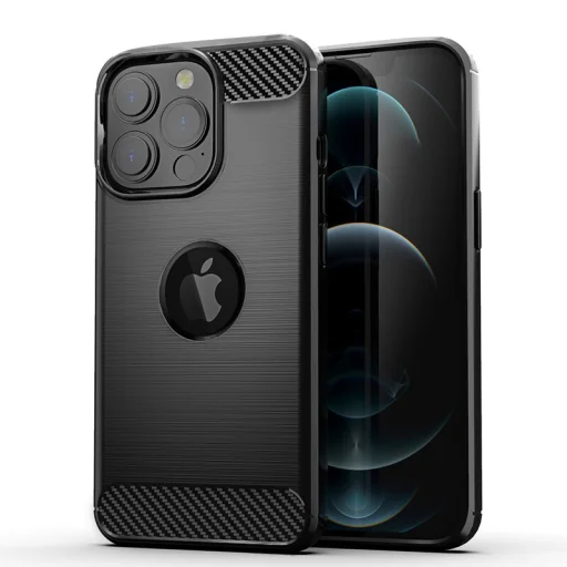 iPhone 12 Pro Max szénszál mintájú TPU tok fekete - 1