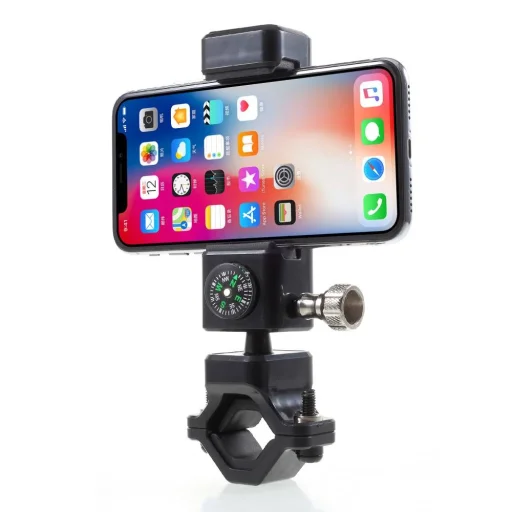 Universális Biciklis telefontartó LED fénnyel, iránytűvel, fekete - 1