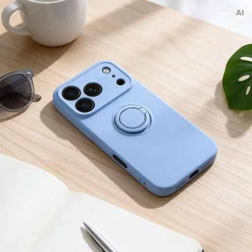 Apple iPhone 17 Pro / 18 Pro svetlomodré silikónové puzdro s prsteňom - 4