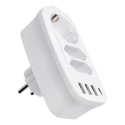 E06 predlžovací prívod s 3 zásuvkami, 3 portmi USB-A a 1 portom USB-C, biely - 1