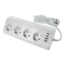 E42 rozbočovač so 4 zásuvkami, 2 portmi USB-A a 2 portmi USB-C, 2 m, biely