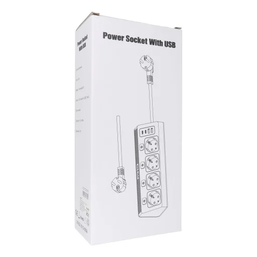 E42 rozbočovač so 4 zásuvkami, 2 portmi USB-A a 2 portmi USB-C, 2 m, biely - 6