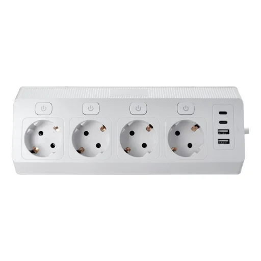 E42 rozbočovač so 4 zásuvkami, 2 portmi USB-A a 2 portmi USB-C, 2 m, biely - 2