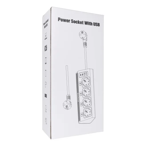 E42 rozbočovač so 4 zásuvkami, 2 portmi USB-A a 2 portmi USB-C, 2 m, biely - 5