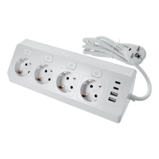 E42 rozbočovač so 4 zásuvkami, 2 portmi USB-A a 2 portmi USB-C, 2 m, biely - 1