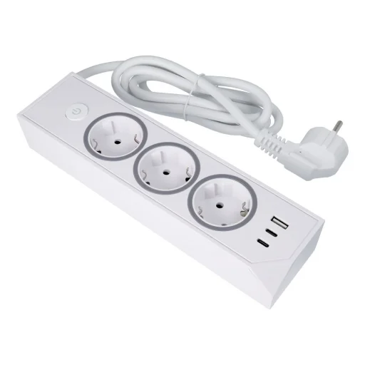 E59 biely predlžovací prívod s 3 zásuvkami, USB-A a 2 USB-C portmi, 3680 W, 1,5 m - 1