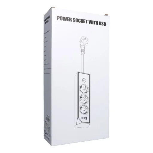 E59 biely predlžovací prívod s 3 zásuvkami, USB-A a 2 USB-C portmi, 3680 W, 1,5 m - 6
