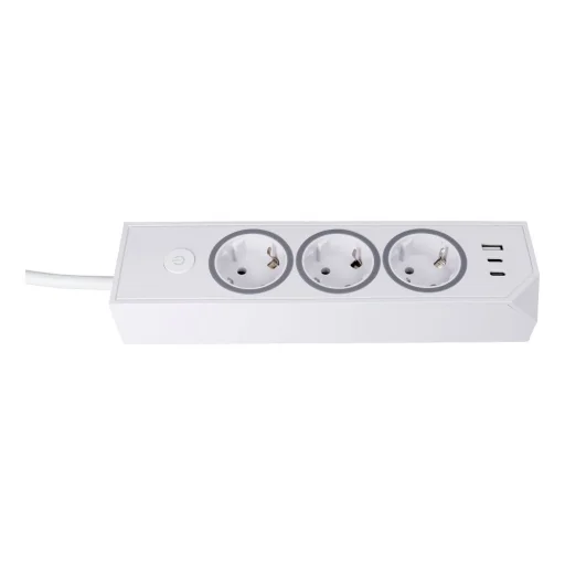 E59 biely predlžovací prívod s 3 zásuvkami, USB-A a 2 USB-C portmi, 3680 W, 1,5 m - 2