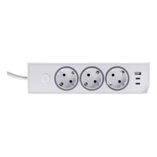 E59 biely predlžovací prívod s 3 zásuvkami, USB-A a 2 USB-C portmi, 3680 W, 1,5 m - 4