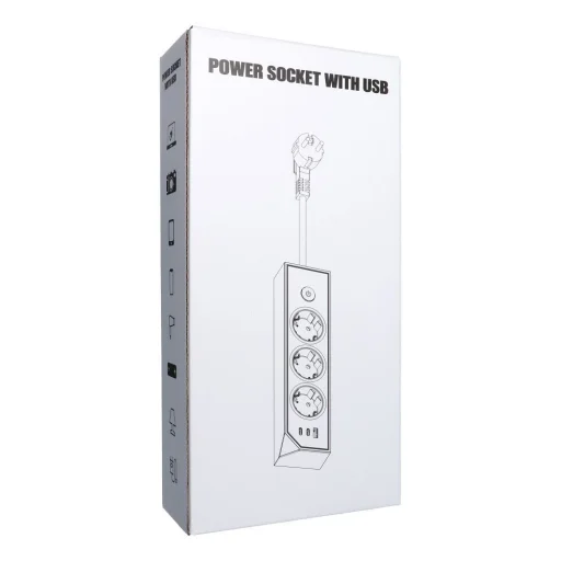 E59 biely predlžovací prívod s 3 zásuvkami, USB-A a 2 USB-C portmi, 3680 W, 1,5 m - 5