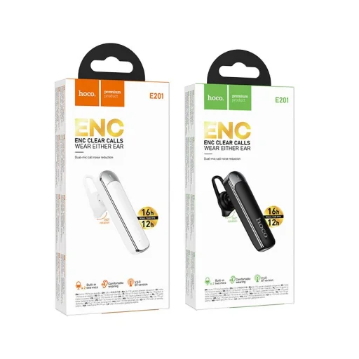 Bezdrôtové jednostranné slúchadlo (potlačenie okolitého hluku, Bluetooth 6.0, 130 mAh) Hoco E201 biele - 6