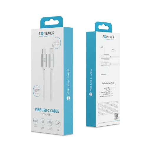 Forever Vibe kábel USB-C - USB-C 1,0 m 60W strieborný - 8