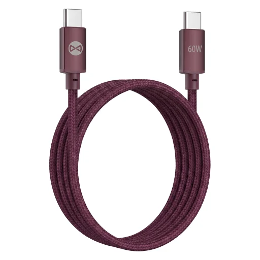 Forever Vibe USB-C – USB-C kábel 1 m 60 W bordový - 1