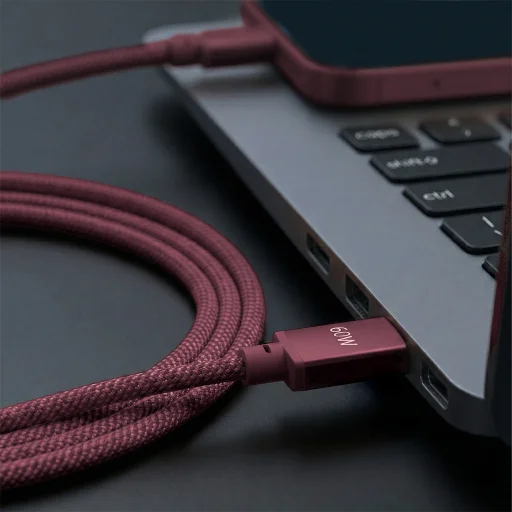 Forever Vibe USB-C – USB-C kábel 1 m 60 W bordový - 6