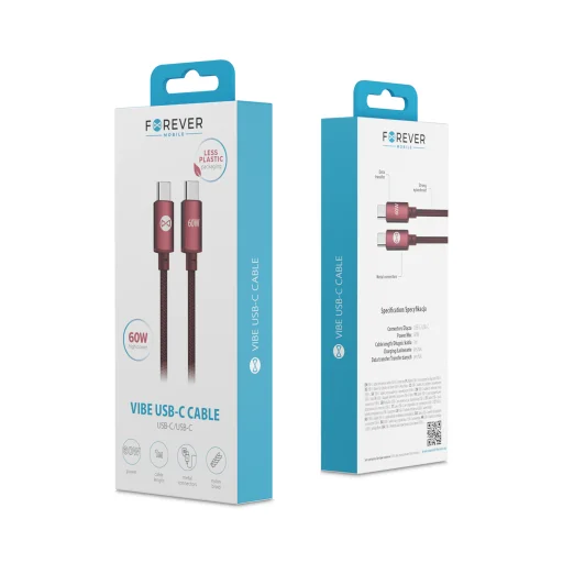 Forever Vibe USB-C – USB-C kábel 1 m 60 W bordový - 8