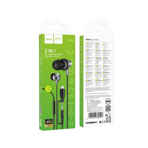 Káblové slúchadlá s mikrofónom, s 3,5 mm konektorom / USB-C konektorom Hoco M119A čierne - 9