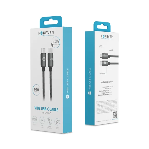 Forever Vibe USB-C – USB-C kábel, 1 m, 60 W, tmavosivý - 8