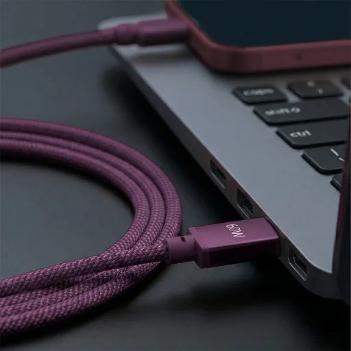 Forever Vibe USB-C – USB-C kábel 1 m 60 W tmavá čerešňa - 6