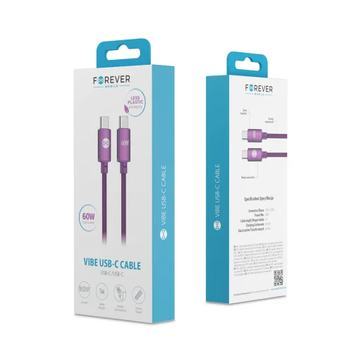 Forever Vibe USB-C – USB-C kábel 1 m 60 W tmavá čerešňa - 8