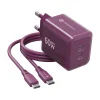 Forcell F-Energy GaN III Crystal Color VT-60 60 W sieťová nabíjačka s 2 portmi USB-C a bordovým silikónovým káblom USB-C – USB-C thumbnail