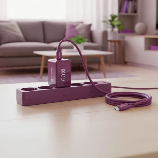 Forcell F-Energy GaN III Crystal Color VT-60 60 W sieťová nabíjačka s 2 portmi USB-C a bordovým silikónovým káblom USB-C – USB-C - 4
