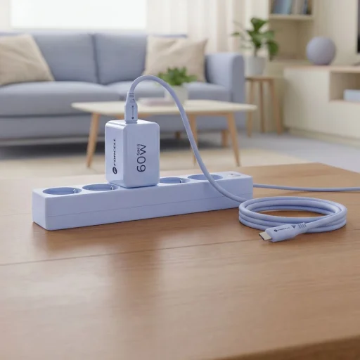 Forcell F-Energy GaN III Crystal Color sieťová nabíjačka 2x USB C AVS SSFC3.0 60 W + silikónový kábel USB C – USB C VT-60 modrá - 5