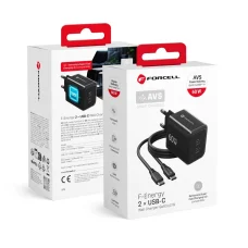 Forcell F-Energy GaN III Crystal Color sieťová nabíjačka 2 USB-C SSFC3.0, 60 W, so silikónovým káblom USB-C – USB-C, čierna