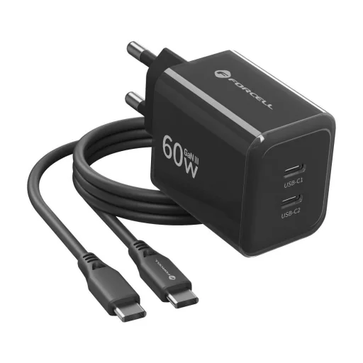 Forcell F-Energy GaN III Crystal Color sieťová nabíjačka 2 USB-C SSFC3.0, 60 W, so silikónovým káblom USB-C – USB-C, čierna - 2