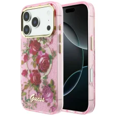 Apple iPhone 18 Pro / iPhone 17 Pro ružový pevný kryt Guess IML Glitter Blossom Roses