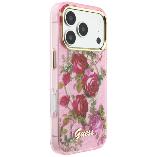 Apple iPhone 18 Pro / iPhone 17 Pro ružový pevný kryt Guess IML Glitter Blossom Roses - 4