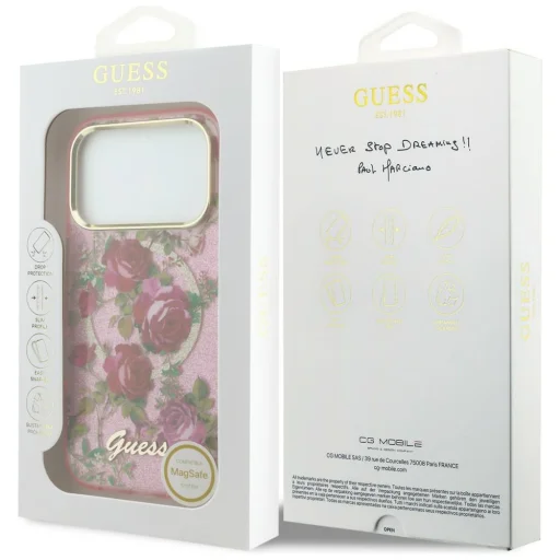 Apple iPhone 18 Pro / iPhone 17 Pro ružový pevný kryt Guess IML Glitter Blossom Roses - 8