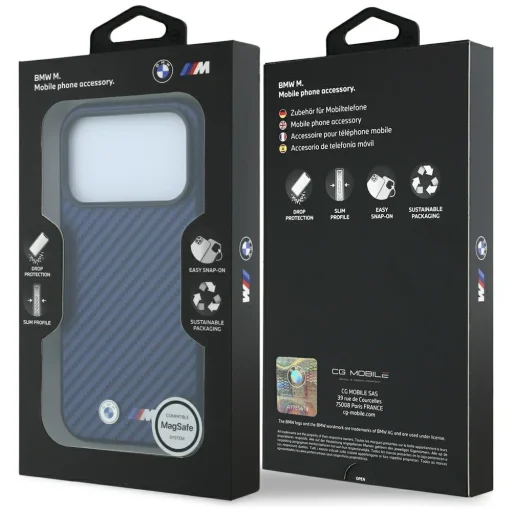 iPhone 18 Pro Max / 17 Pro Max tmavomodrý BMW M karbónový kryt s kovovým logom MagSafe - 8