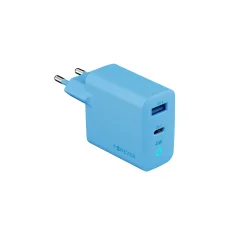 Forever Vibe-TC45AC GaN PD QC 45W sieťová nabíjačka s portmi USB-C a USB-A, svetlomodrá