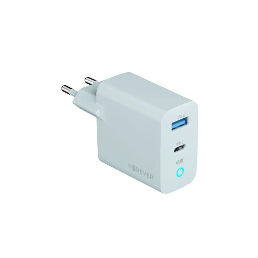 Forever Vibe-TC45AC gálium-nitridová rýchlonabíjačka 1 ks USB-C 1 ks USB 45 W strieborná - 1