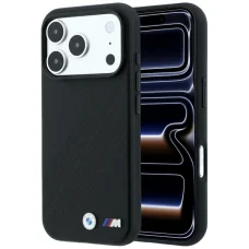 iPhone 18 Pro / 17 Pro čierne BMW M flipové puzdro so vzorom stopy pneumatiky a kovovým logom, MagSafe