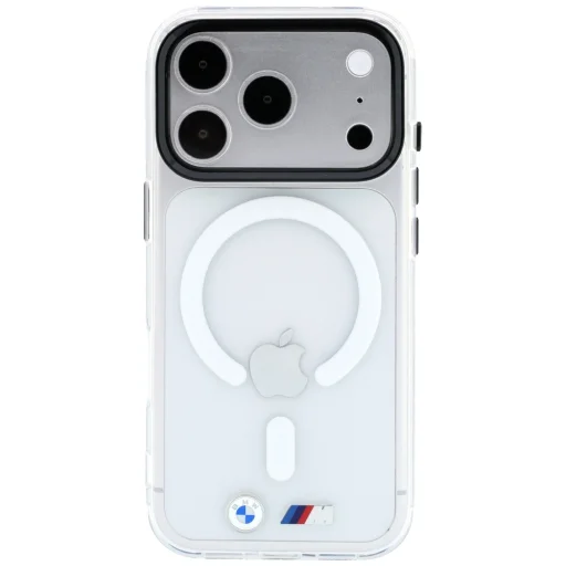 iPhone 18 Pro / 17 Pro priehľadný MagSafe kryt BMW M IML s lesklým kovovým logom a ozdobným pruhom - 3
