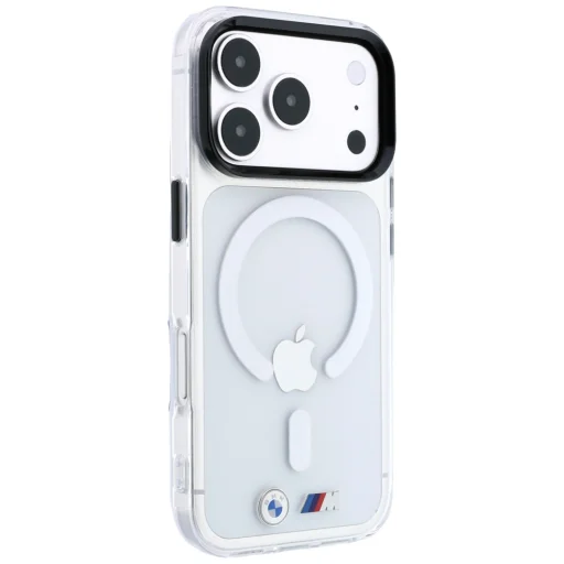 iPhone 18 Pro / 17 Pro priehľadný MagSafe kryt BMW M IML s lesklým kovovým logom a ozdobným pruhom - 4