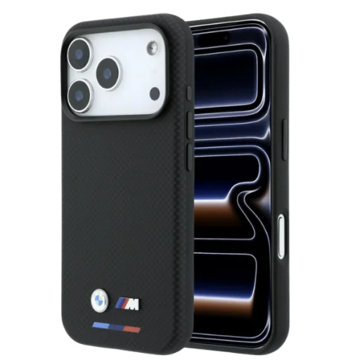 iPhone 18 Pro čierne BMW M kevlarové puzdro so štvorcovým vzorom, trojfarebným a kovovým logom, MagSafe - 10