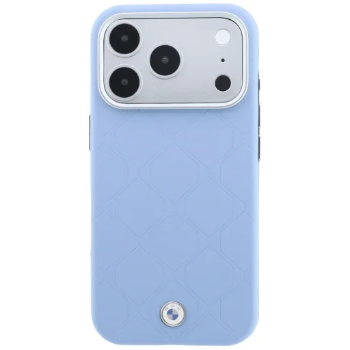 BMW iPhone 18 Pro / 17 Pro modrý MagSafe kryt s prešívaním a kovovým logom - 3