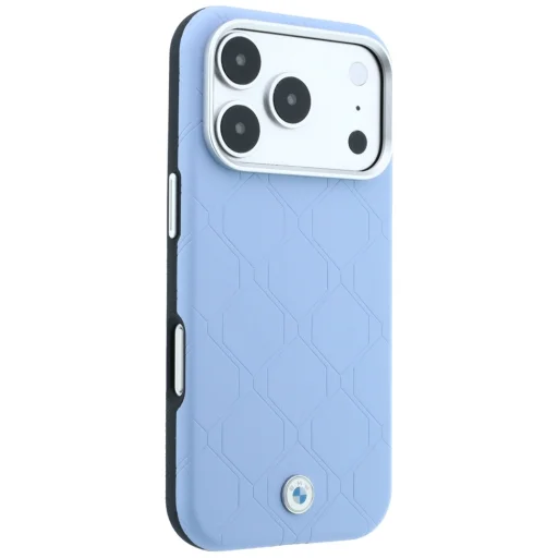BMW iPhone 18 Pro / 17 Pro modrý MagSafe kryt s prešívaním a kovovým logom - 4