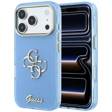 Svetlomodré puzdro Guess IML 4G Script Metal pre iPhone 18 Pro / 17 Pro