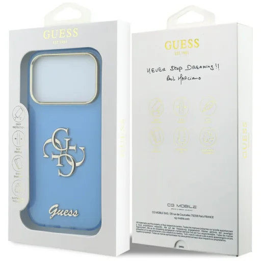 Svetlomodré puzdro Guess IML 4G Script Metal pre iPhone 18 Pro / 17 Pro - 8
