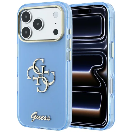 Svetlomodré puzdro Guess IML 4G Script Metal pre iPhone 18 Pro / 17 Pro - 1