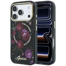 iPhone 18 Pro / 17 Pro čierne puzdro Guess IML Glitter Blossom Roses