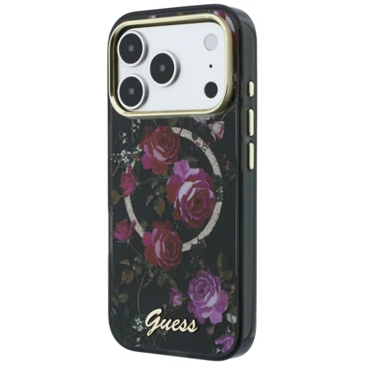 iPhone 18 Pro / 17 Pro čierne puzdro Guess IML Glitter Blossom Roses - 4