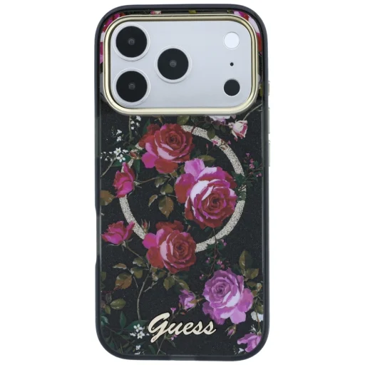 iPhone 18 Pro / 17 Pro čierne puzdro Guess IML Glitter Blossom Roses - 7