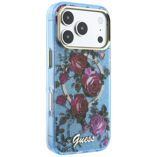 Apple iPhone 18 Pro / 17 Pro svetlomodré puzdro Guess IML Glitter Blossom Roses - 3