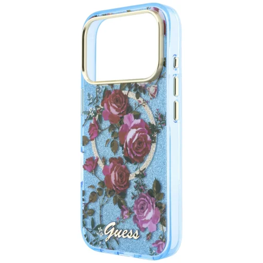 Apple iPhone 18 Pro / 17 Pro svetlomodré puzdro Guess IML Glitter Blossom Roses - 4