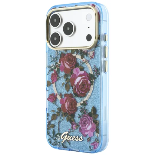 Apple iPhone 18 Pro / 17 Pro svetlomodré puzdro Guess IML Glitter Blossom Roses - 5